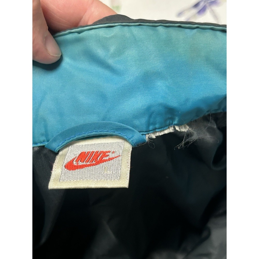 Vintage Nike Windbreaker Jacket No Hood Black Blue Swoosh Full Zip up Rare 614 - Picture 6 of 6